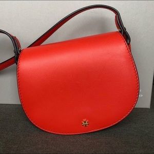 Tory Burch Mini Saddle Cross Body Bag In Poppy Red